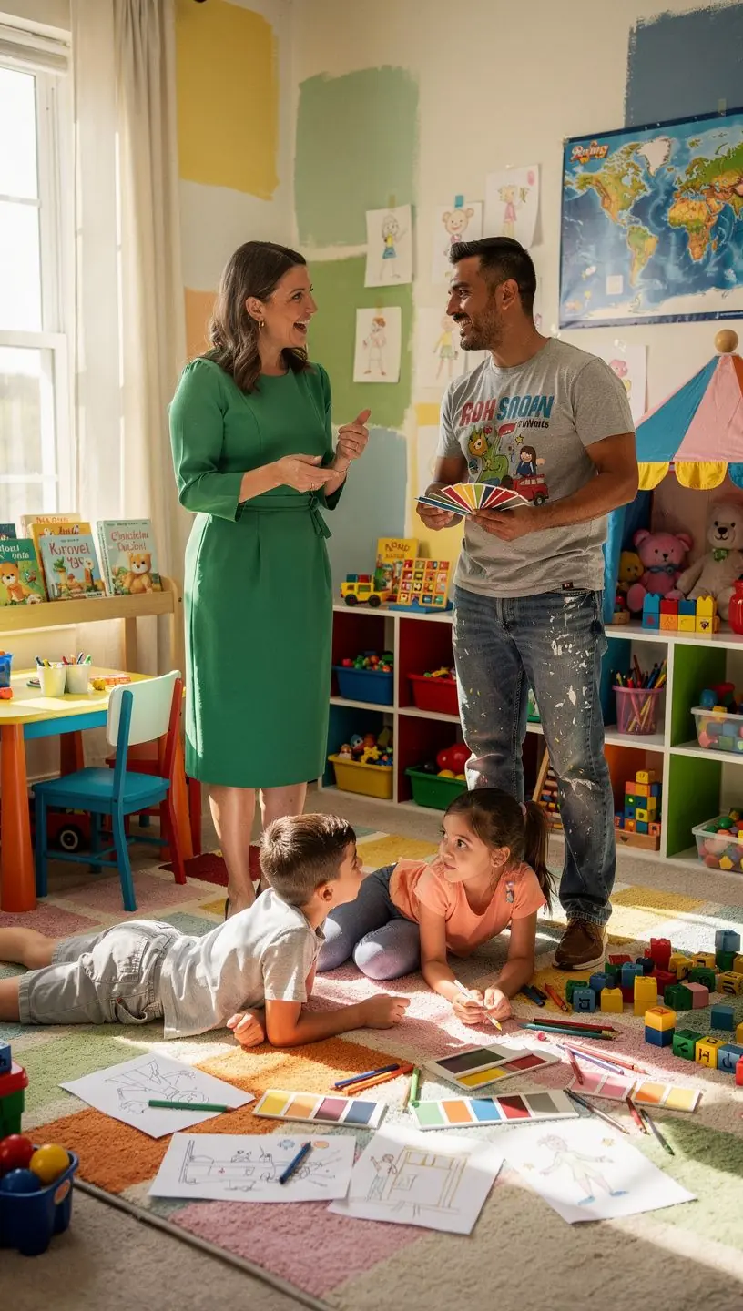 Детская комната с яркими цветами и безопасной мебелью для комфортного отдыха и игр